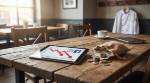 Retorno de inversión en publicidad. Tablet con gráficos.